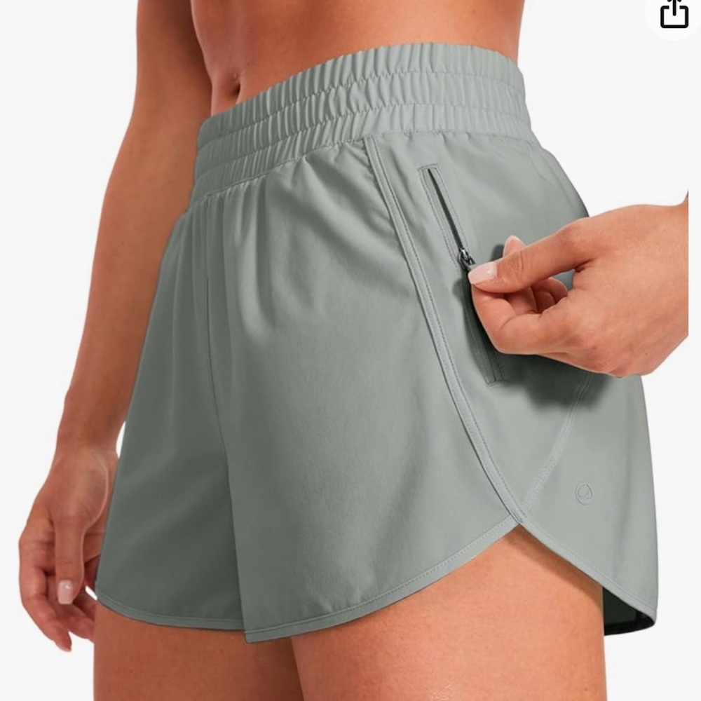 CRZ YOGA Women's High Waisted Running Shorts Mesh Liner - 3"